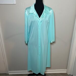 Vintage Vanity Fair Aqua Button-Front Robe | 70s 80s Loungewear